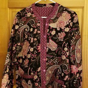 Reversible jacket with black with purple paisly